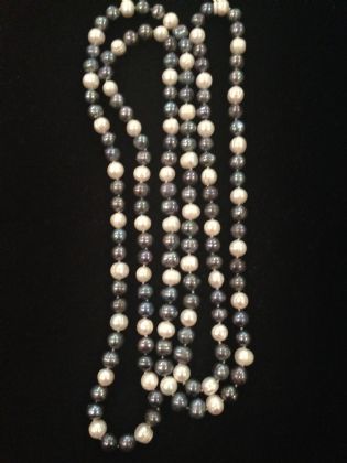 Grey & White Lustrous Long Freshwater Pearl Necklace - Gorgeous Gems