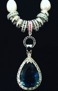 Freshwater pearl and London blue topaz necklace