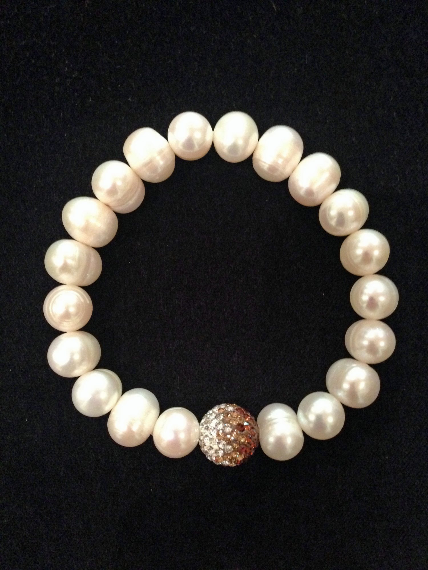 Freshwater Pearl & Swarovski Crystal Elastic Bracelet - Gorgeous Gems