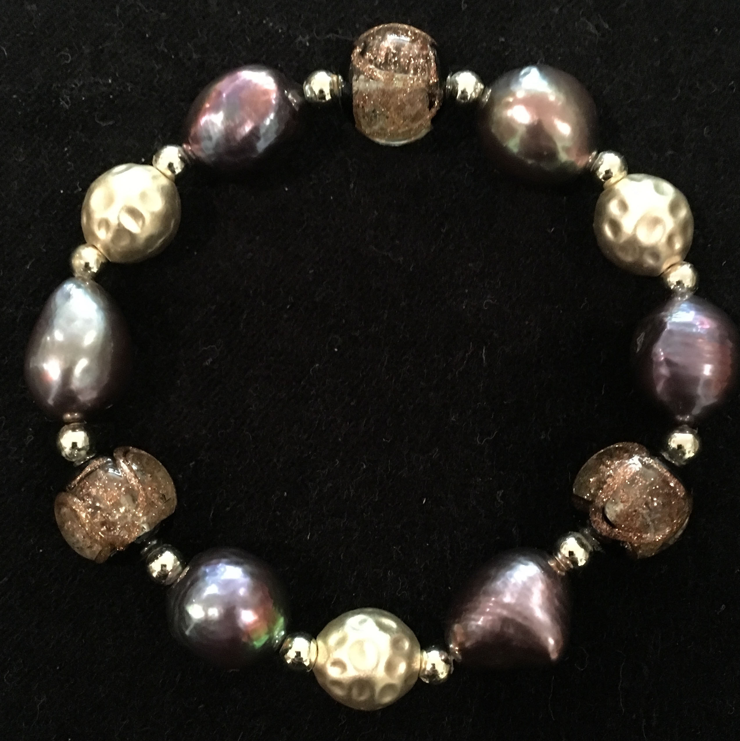 Freshwater Pearl & Bead Earthy Coloured Elastic Bracelet Gems