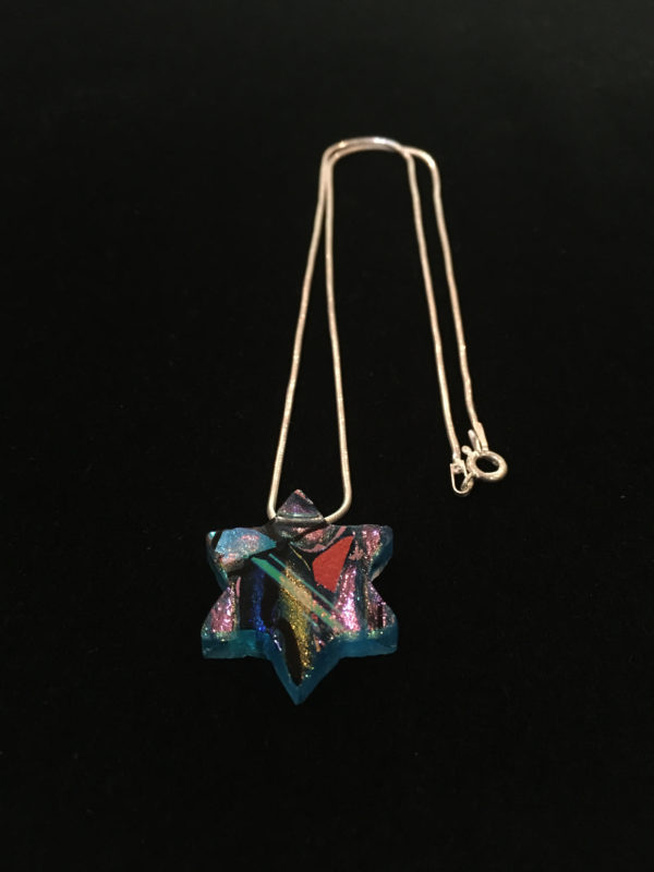 Dichroic Glass Sterling Silver Star Of David Pendant Gorgeous Gems