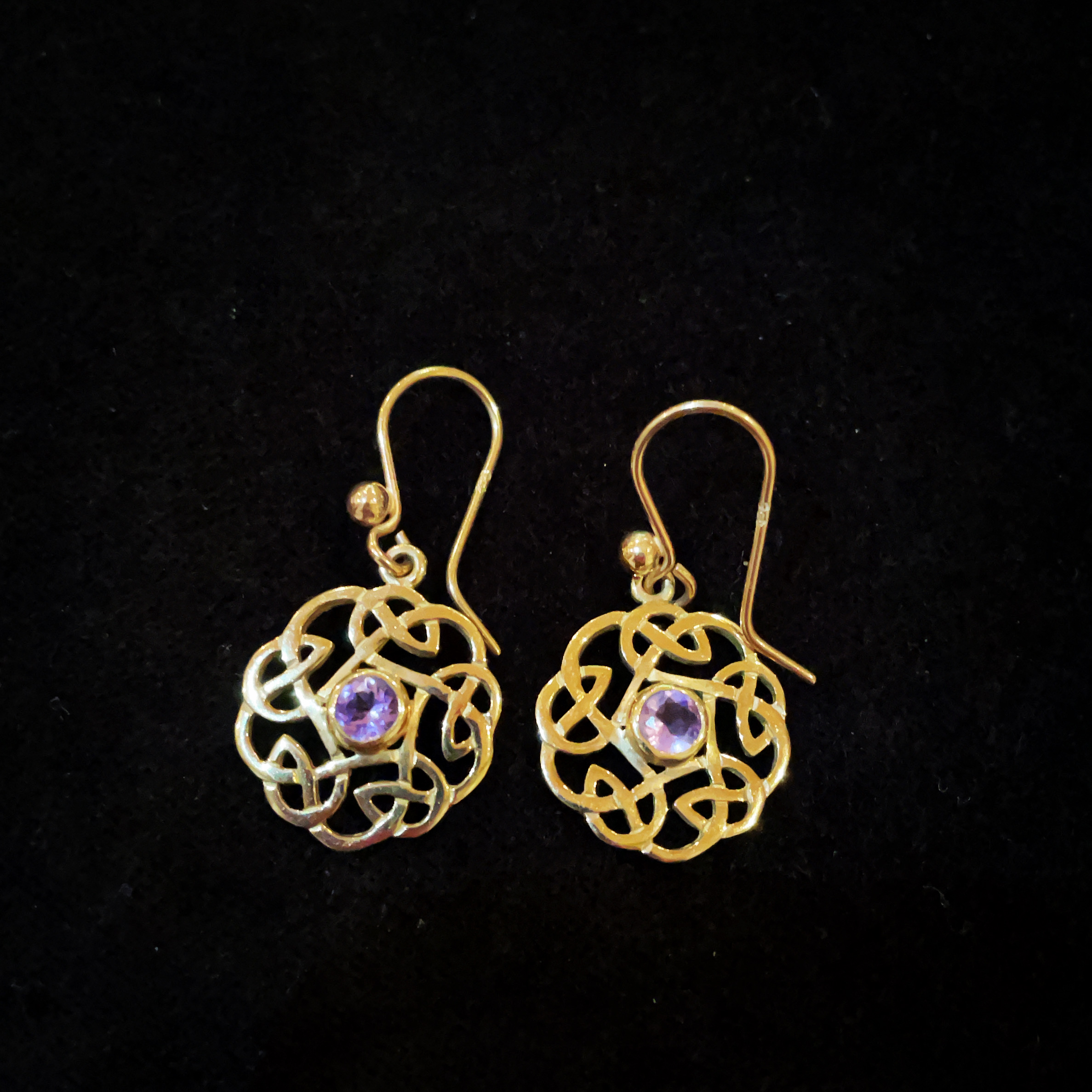 9ct Yellow Gold Celtic Amethyst Earrings - Gorgeous Gems