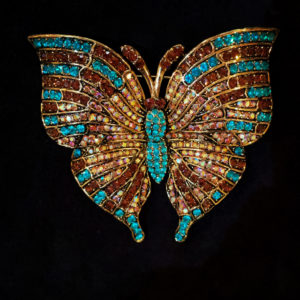 aqua and gold butterfly brooch