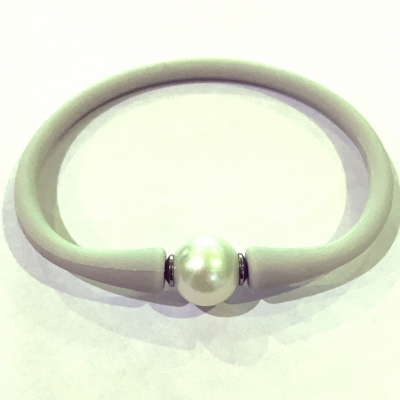 Beige Neoprene White Freshwater Pearl Bracelet