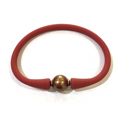 Brown Gold Freshwater Pearl Red Neoprene Bracelet