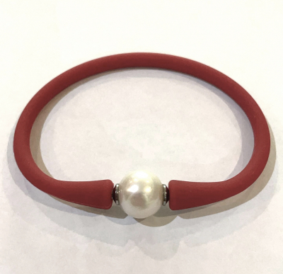 White Freshwater Pearl Red Neoprene Bracelet