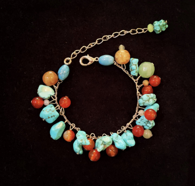 Handmade Turquoise Look Bead & Carnelian Adjustable Bracelet