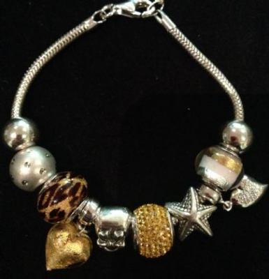 Swarovski & Murano Glass Bead Silver Charm Bracelet