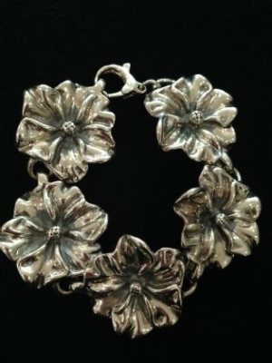 Sterling Silver Hibiscus Flower Bracelet